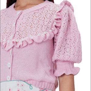 FOR LOVE & LEMONS PINK PEARL BUTTON UP SWEATER